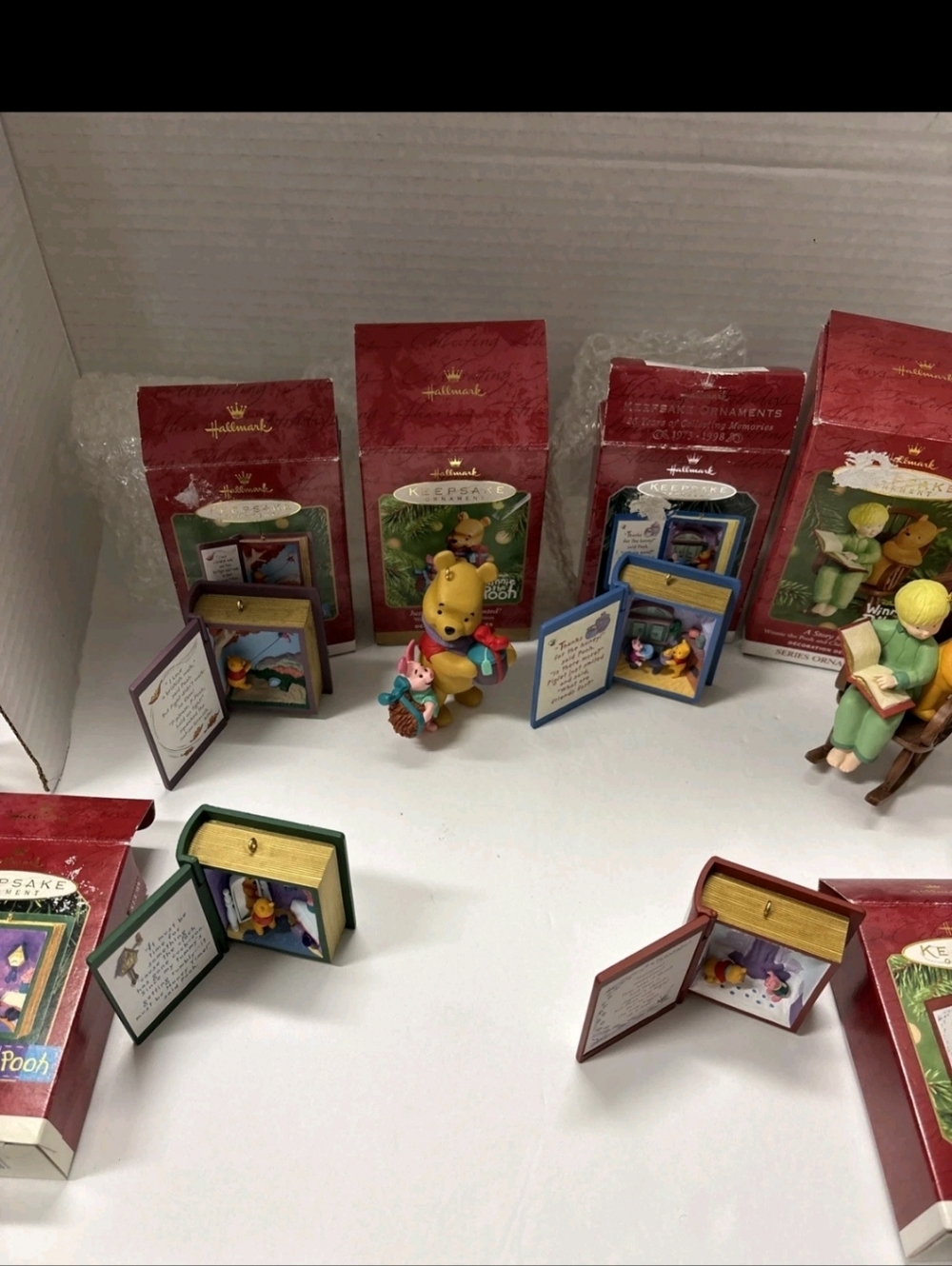 6 Hallmark Winnie the Pooh Mini Storybook Ornaments in Red